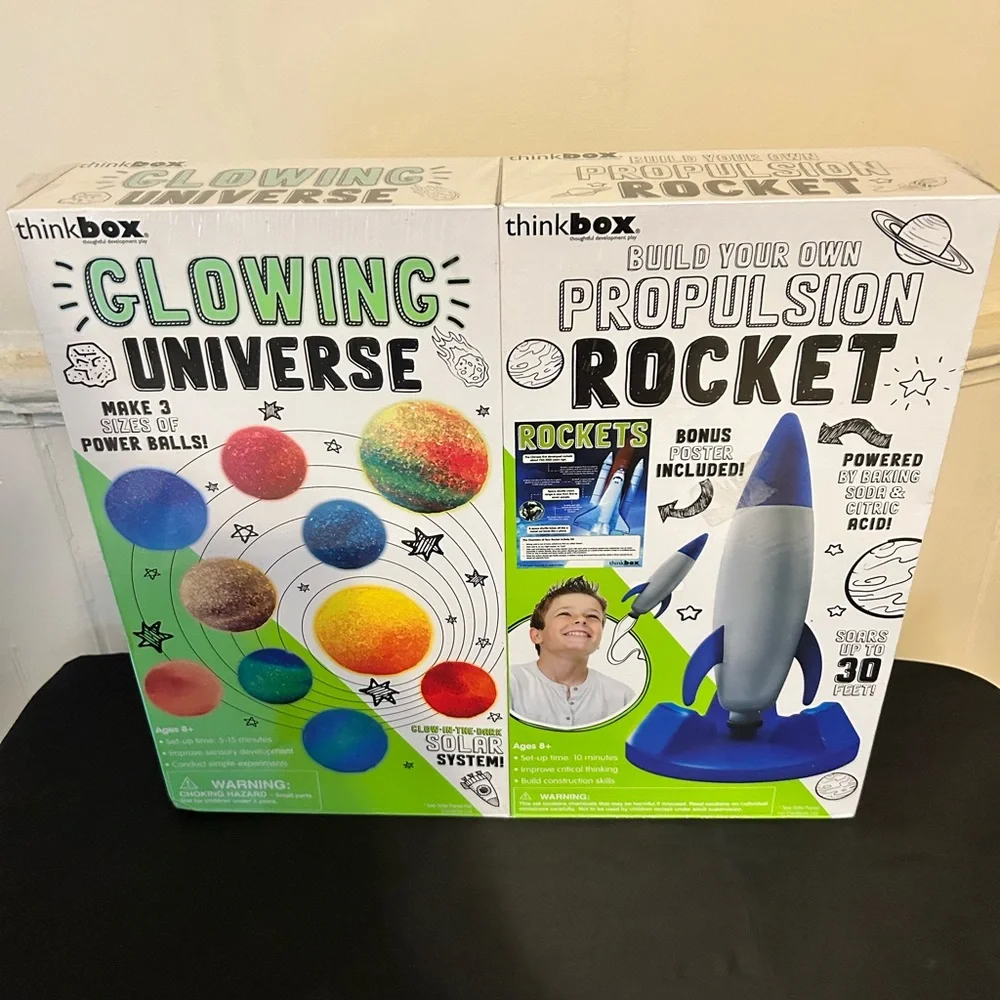 Think Box Two Educational Stem Kits -Propulsion Rocket -Glowing Universe Kit/NIB